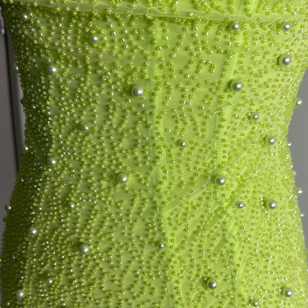 Lime Green Beaded Dress - Picture 4 of 5